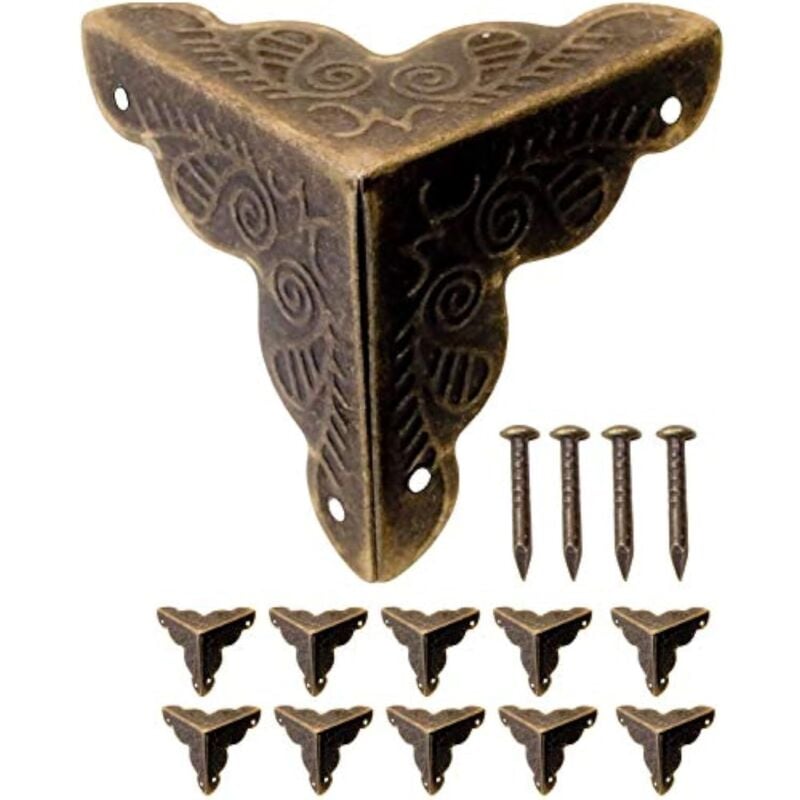 Ccykxa - 10 Ecken für Möbel, Antik-Design, Metall, Kantenschutzecken für Kisten und Möbel im Vintage-Stil, Altmessing-Design, Nägel inklusive