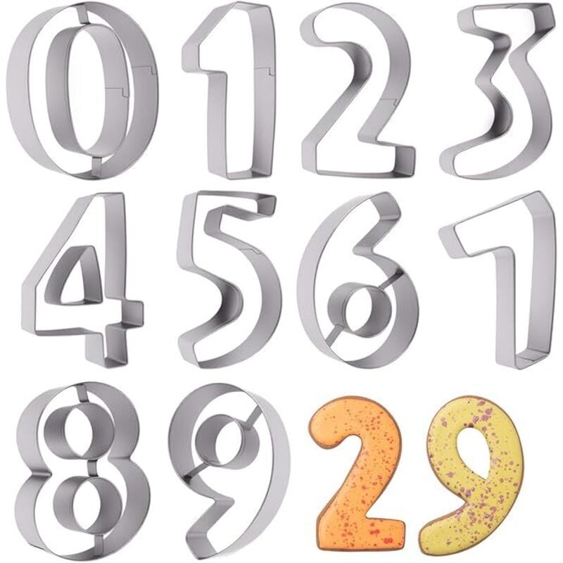 CCYKXA 10-teiliges Zahlen-Ausstechformen-Set, Zahlenausstecher, 0–9 Zahlen, leicht zu lösen, robust und langlebig, für Kekse, Gebäck, Zuckerguss,