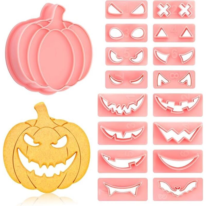 CCYKXA 17 Stück Halloween-Ausstechformen, 3D-Kürbis-Ausstechformen, Gebäckform, Kekse, Halloween-Ausstechformen für Obst, Shortbread,