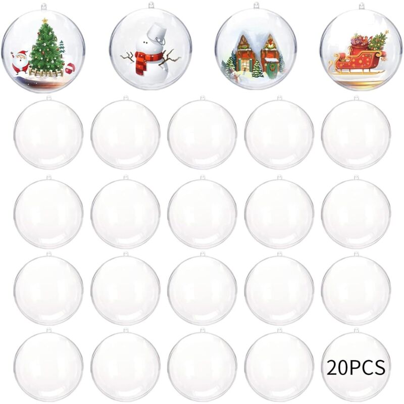 CCYKXA 20 Stück transparente Weihnachtskugeln, Acryl-Dekorationskugeln, befüllbare Kunststoffkugeln, Christbaumkugeln, Weihnachtskugeln für den
