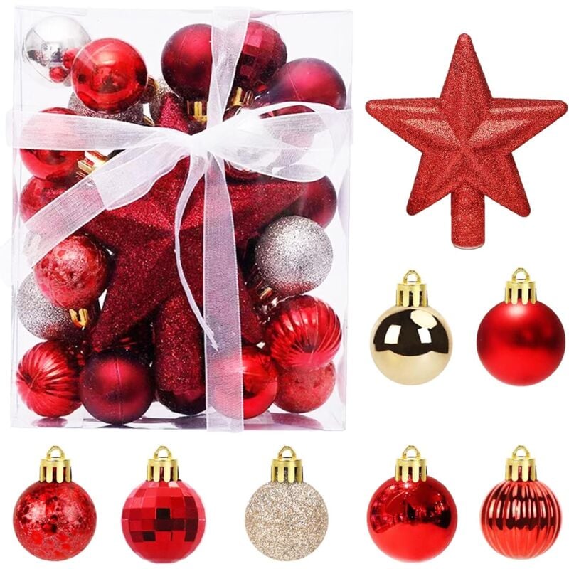 CCYKXA 30 Mini-Weihnachtskugeln mit Aufhängern, 3 cm kleine rote und goldene Weihnachtskugeln, Mini-Tischdekoration für den Weihnachtsbaum (Set)