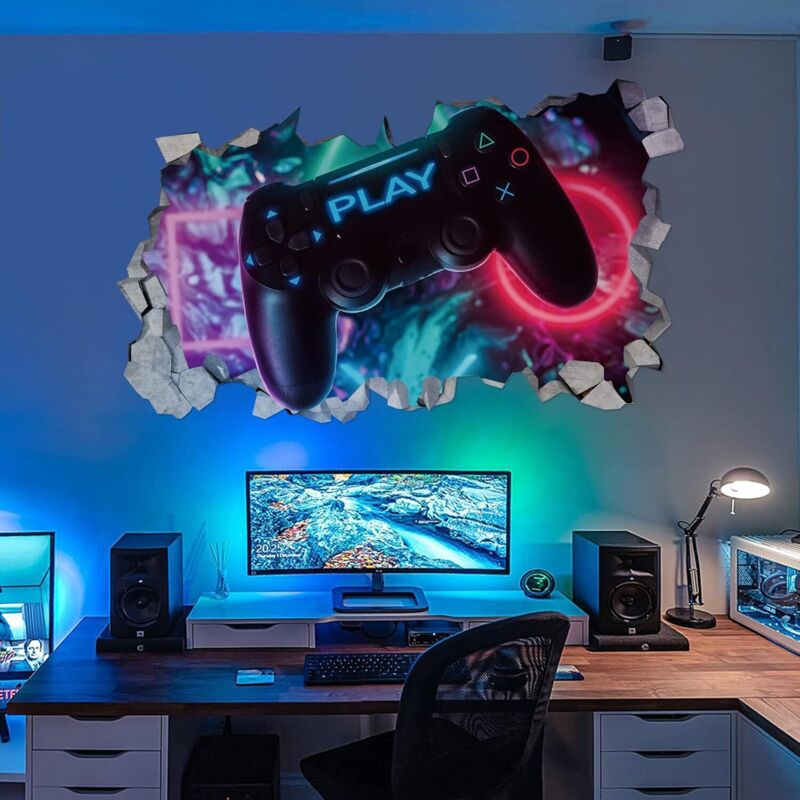 Ccykxa - 3D-Gamer-Wandaufkleber, Gamer-Wandposter-Dekoration, Jungen-Schlafzimmer-Wandaufkleber, moderne Wohnzimmer-Dekoration, Wandaufkleber,