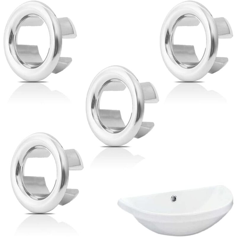 4 Stück Spülbecken-Überlaufring, Spülbeckenverkleidung mit rundem Loch, Spülbecken-Überlaufring-Überlaufabdeckung, Spülbecken-Überlaufstopfen - Ccykxa