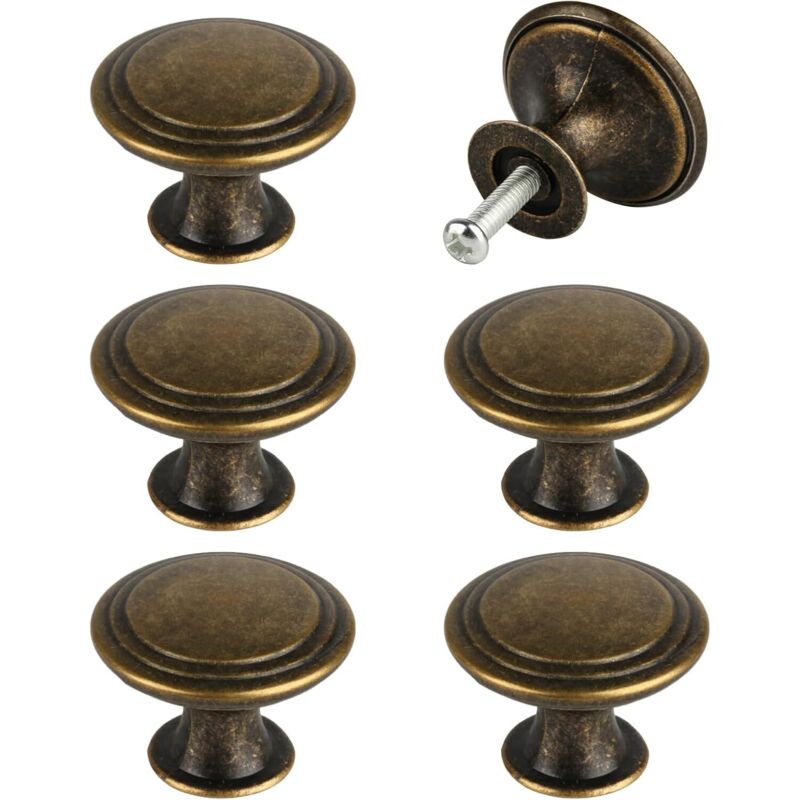 CCYKXA 6 Stück Vintage-Küchenschrankgriffe, Schrankknöpfe, Vintage-Möbelknauf, 30 mm, antiker Schubladenknopf, runde Schubladengriffe, Küchentürgriff