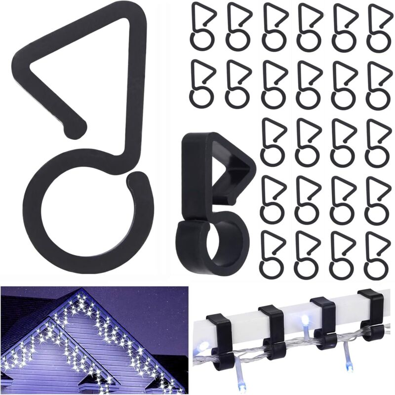 CCYKXA 60 schwarze Dachrinnenhaken zur Befestigung von Weihnachtsbeleuchtung im Außenbereich, ideal zum Aufhängen von Lichterketten für Halloween und