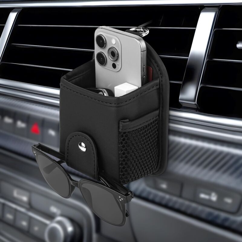 CCYKXA Auto-Lüftungsschlitztasche, universeller Sonnenbrillen-Organizer mit Clip, Aufbewahrungstasche für den Autoinnenraum für Telefon, Münzen,