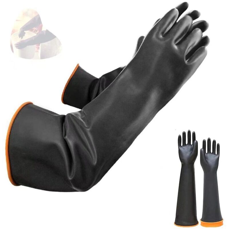 Chemikalienbeständige Latexhandschuhe, Industriesicherheit, lange Gummi-Schutzhandschuhe, robuste schwarze Handschuhe, 1 Paar - Ccykxa