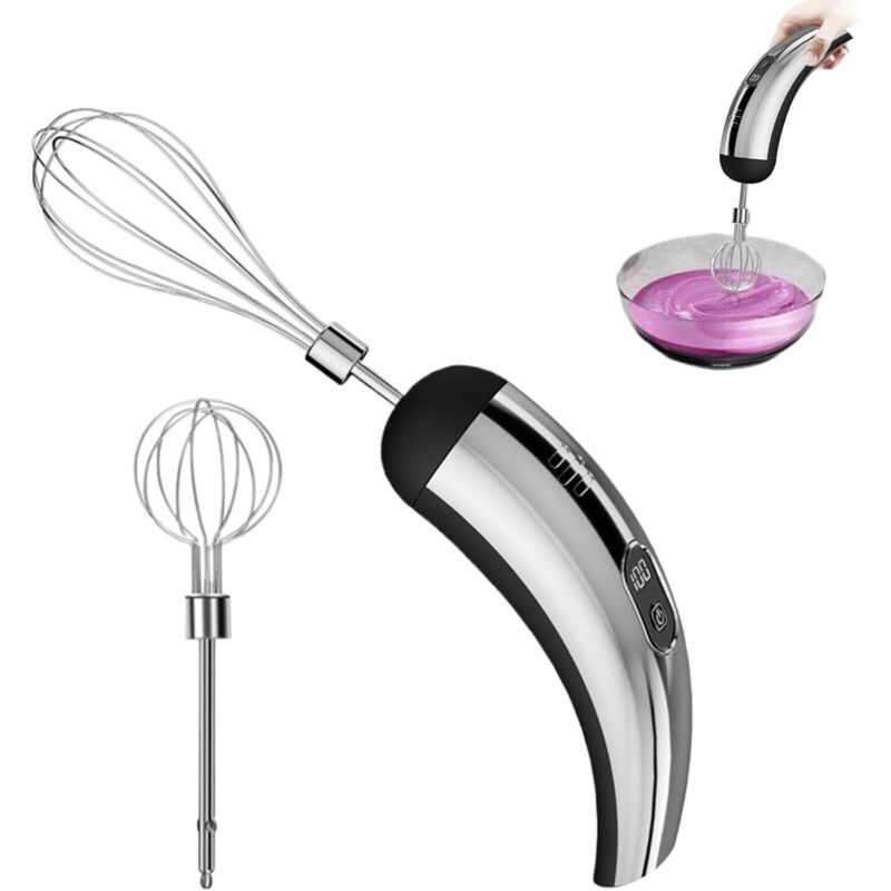 CCYKXA Elektrischer Handmixer – 18 cm (7,09 Zoll) tragbarer Mixer Kabelloser Edelstahlmixer – 5 Geschwindigkeitsstufen mit Schneebesen zum Backen,