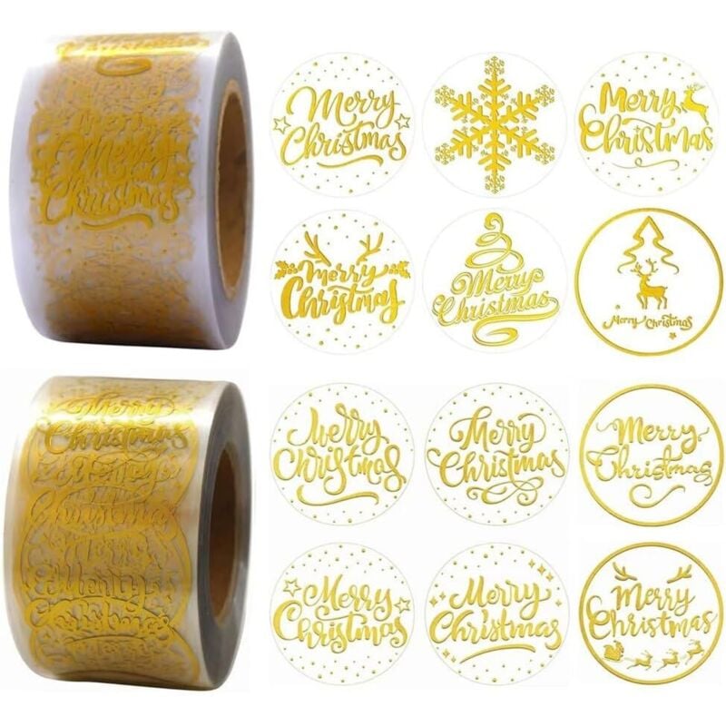 CCYKXA Packung mit 1000 Weihnachtsaufklebern, 25 cm Goldfolie, transparente holografische Selbstklebeetiketten für Geschenke, Karten und Umschläge