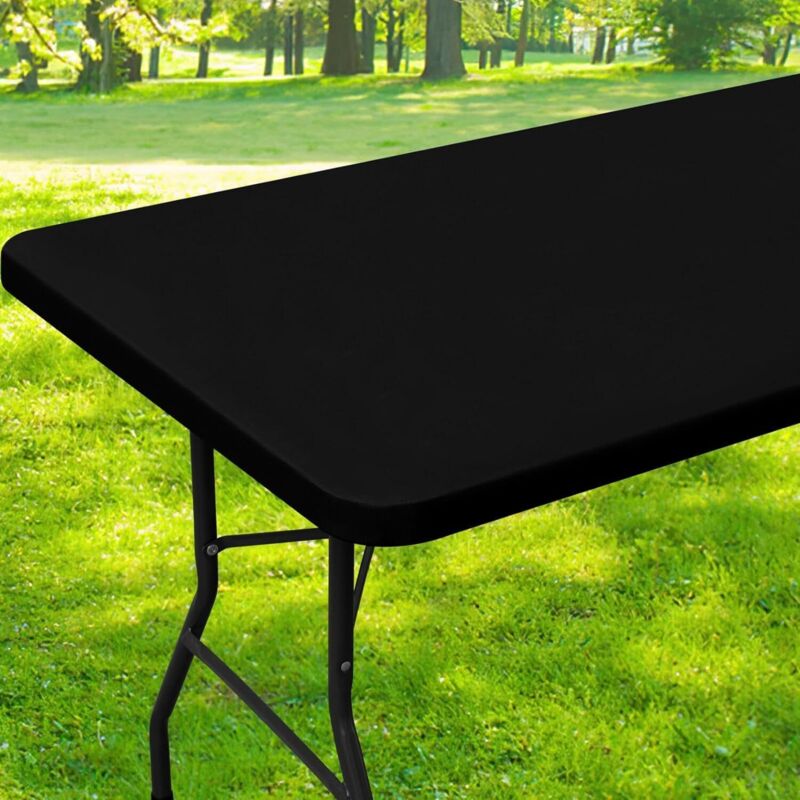 Ccykxa - Schwarze rechteckige Tischdecke 76 x 183 cm, Kunststoff-Tischdecke mit elastischen Kanten, wasserdichter Flanell-Tischschutz für Esszimmer,