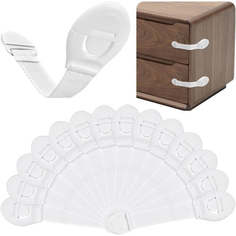 CCYKXA Set mit 14 Baby-Schubladensicherungen für Schränke, Baby-Sicherheitsschlösser, selbstklebende Kindersicherungen für Schränke, verstellbare