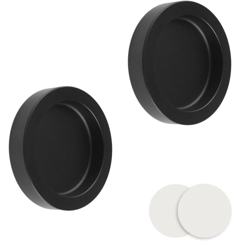 CCYKXA Set mit 2 runden, selbstklebenden, unsichtbaren Schiebetürgriffen aus Aluminiumlegierung für Schubladen, Schränke und Kleiderschränke (schwarz)