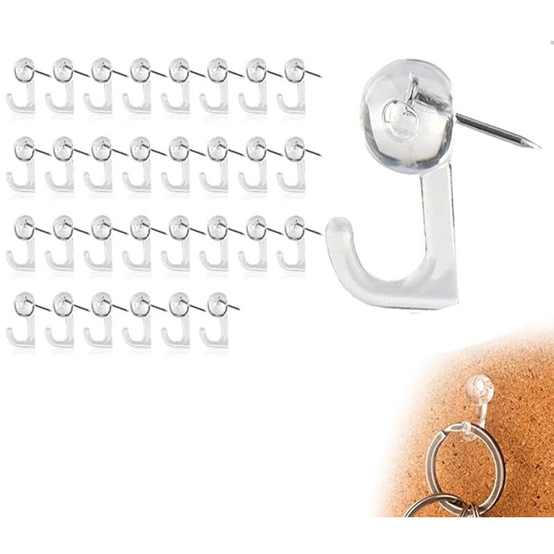 CCYKXA Set mit 30 transparenten Reißzweckenhaken in Box für Wandbilder, Fotos, Kalender, Landkarten, Büro-, Heimdekoration, Schulbedarf