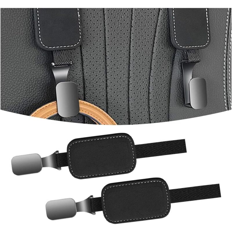 CCYKXA Stück Autositz-Kopfstützenhaken, Autositz-Rücksitzhaken aus Wildleder, universelle Aufbewahrungshaken aus Nylonseil für Autositze (Schwarz)