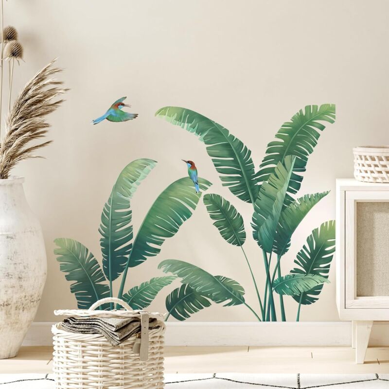 CCYKXA Wandtattoos mit tropischen Pflanzen, grüne Palmenblätter, Naturpflanzen-Wandtattoos für Wohnzimmer, Schlafzimmer, Büros, als