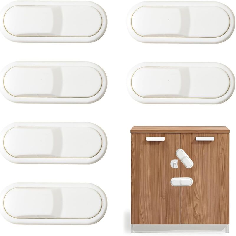 CCYKXA Weiß 6 Stück Baby Türschloss, Kindersicherung Schubladensicherung, Baby Schranksicherung, Baby Sicherheitstür mit Kleber, Ohne Bohren für