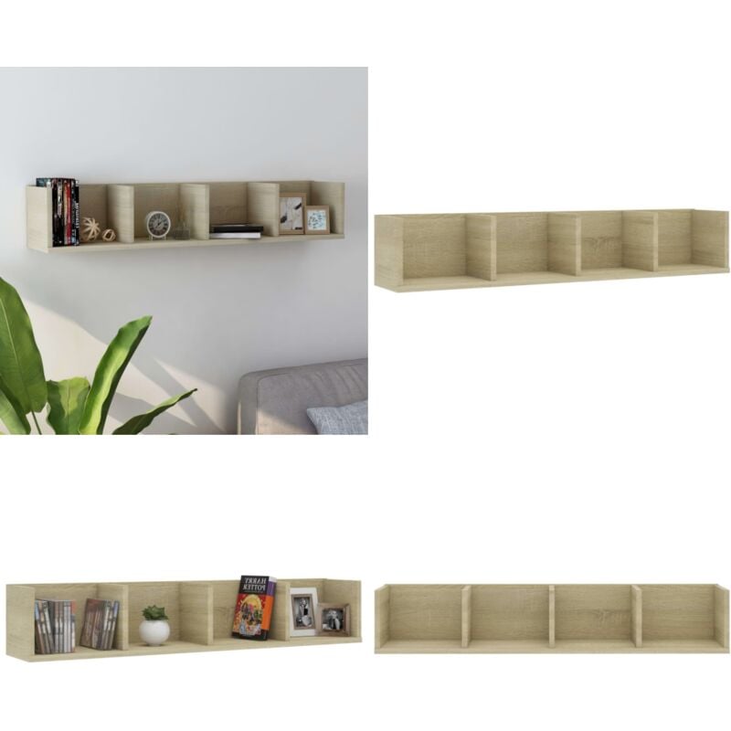 CD-Wandregal Sonoma-Eiche 100x18x18 cm Holzwerkstoff - CD Regal - Wandregal - Holzregal - Schallplatte Regal - Musikaufbewahrung - Home & Living