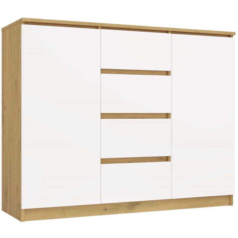 Cdf Moderne Kommode 2D4S (2 Türen, 4 Schubladen) handwerker und weiß Ideal für Wohnzimmer, Schlafzimmer, Kinderzimmer, Jugendzimmer und Büro