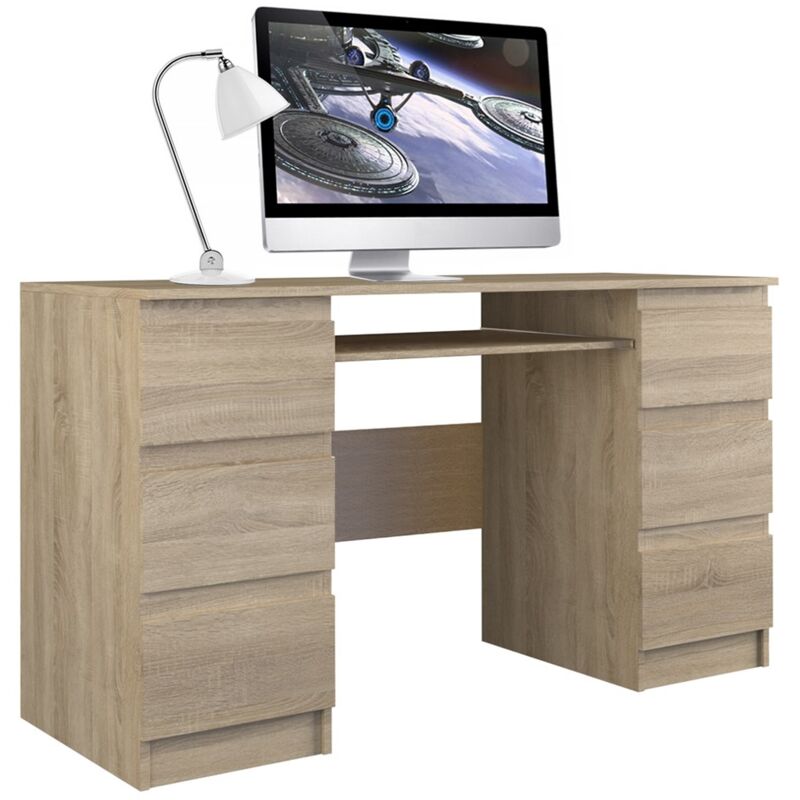 Cdf Schreibtisch Kuba Farbe: Eiche Sonoma Ideal für Büro, Arbeitszimmer, Kinder- und Jugendzimmer Funktionaler Schreibtisch für Computer, Laptop