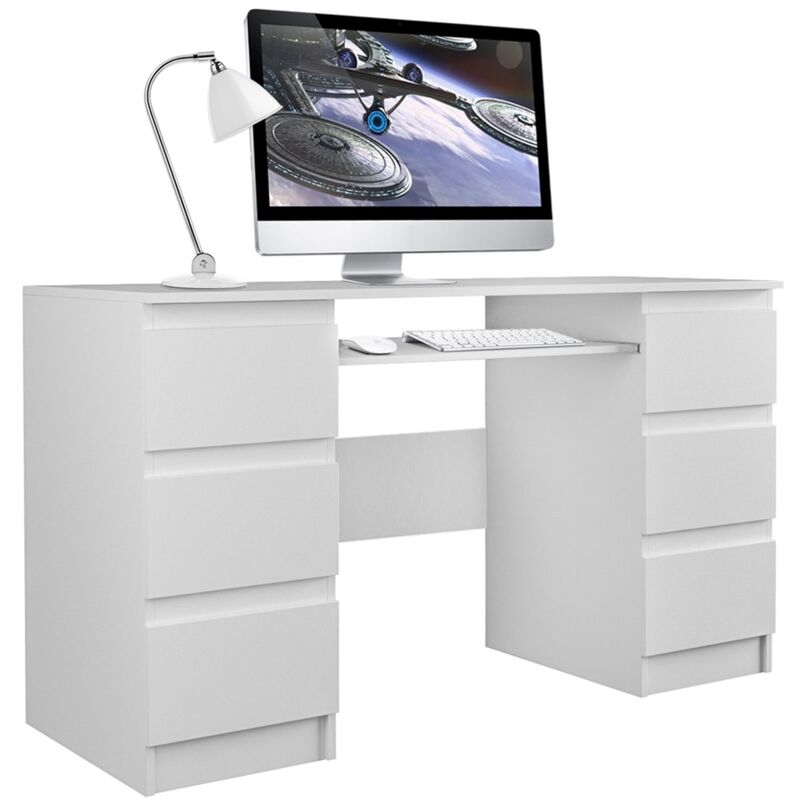 Cdf Schreibtisch Kuba Farbe: Mattweiß Ideal für Büro, Arbeitszimmer, Kinder- und Jugendzimmer Funktionaler Schreibtisch für Computer, Laptop Einfache