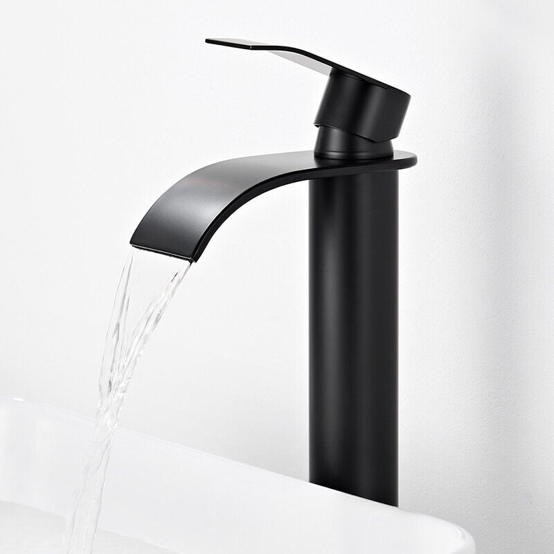 CECIPA MAX Hoch Wasserhahn Bad Wasserfall, Schwarz Waschtischarmatur, Edelstahl Badarmatur Einhebelmischer Mischbatterie Bad mit Auslaufhöhe 245 mm