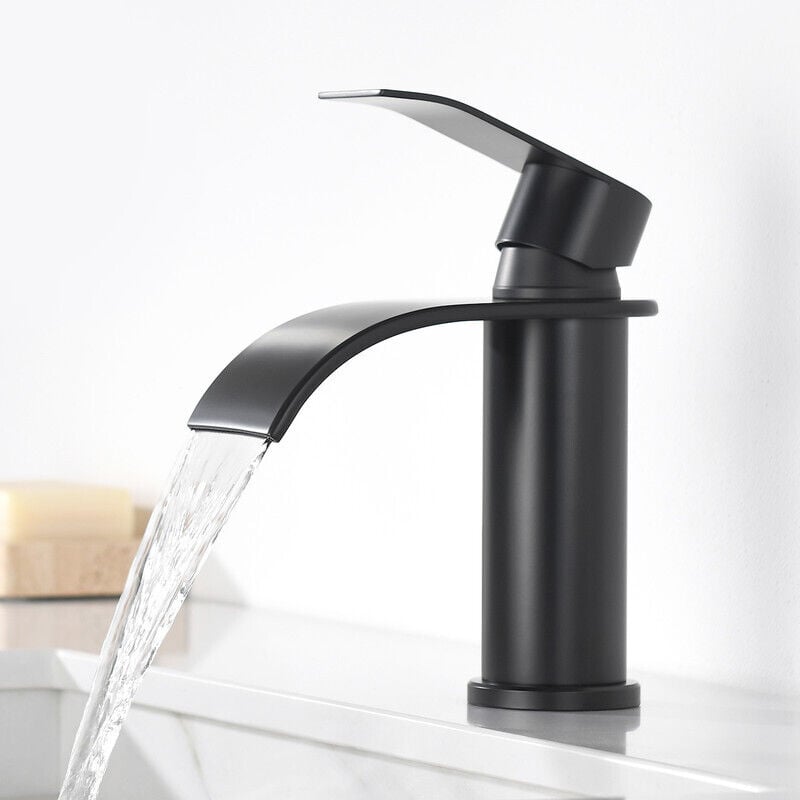 CECIPA MAX Wasserhahn Bad Wasserfall, Schwarz Waschtischarmatur, Edelstahl Badarmatur Einhebelmischer Mischbatterie Bad keramischer Ventilkern