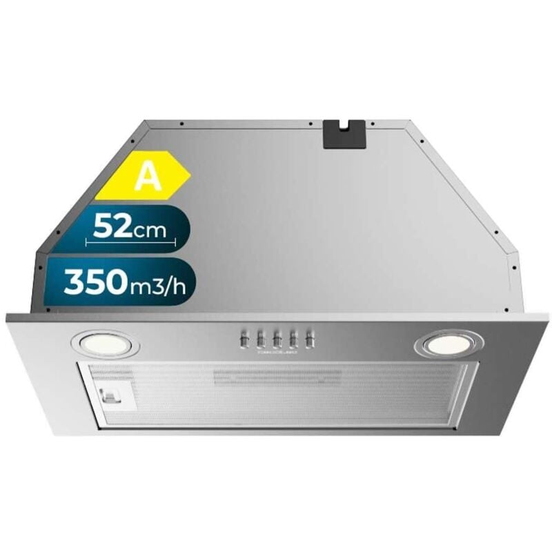 Cecotec Bolero Integrierte Dunstabzugshaube 52cm Flux IM 523500 Inox A. Saugleistung 350m3/h, Motor 70W, Control Mechanisch, 3 Stufen de Leistung,