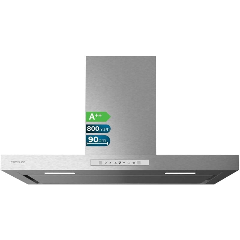 Cecotec - Dunstabzugshaube 90cm Typ t Bolero Flux tt 908000 Slim Glas Weiß a++. 210W, Absaugung 800m³/h, 3 Stufen of Power, Touch Display, Filter of