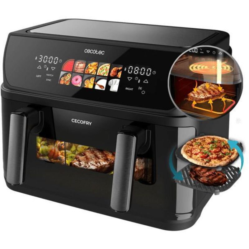 Cecotec Heißluftfritteuse ohne Öl - 10L - Grillplatte - Grill - Doppelte Heizelemente - Air Fryer Cecofry&Grill Duoheat 10000...