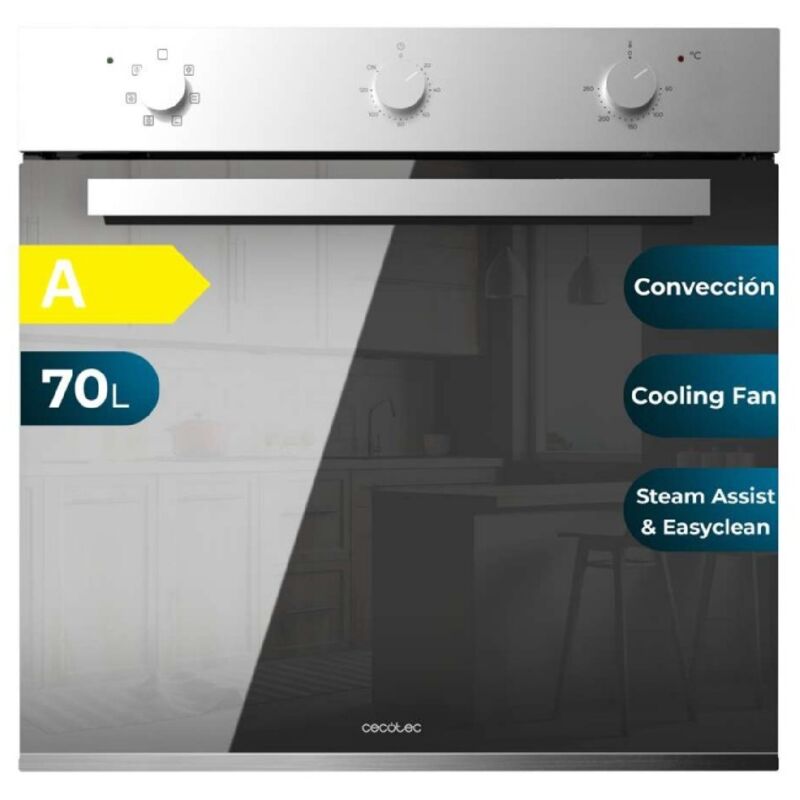 Cecotec - Integrierter Multifunktionsbackofen 70L Bolero Hexa M236000 Mirror Time. 2800W, 6 Funktionen, Timer, Dämpfeinsatz xxl, Steam Assist, Steam