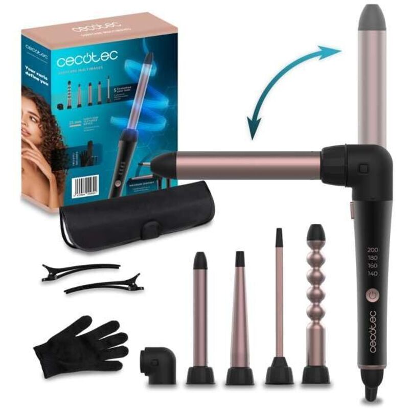 Lockenstab de Multihead Hair SurfCare MultiWaves, 5 Köpfe, Keramikbeschichtung, einstellbare Temperatur, 140 bis 200°, Thermo-Handschuh, Etui, 2