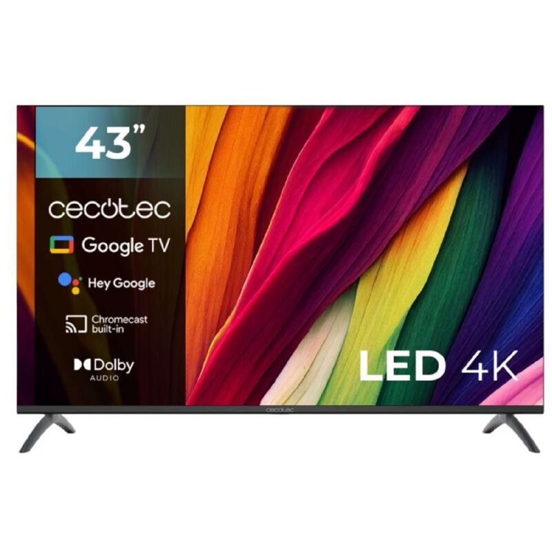 Cecotec Smart TV, Fernseher LED de 43 Zoll Auflösung 4K UHD A4 Serie ALU40043. Google TV, Dolby Audio, HDMI 2.1, USB 3.0, HDR10, 16 GB ROM, Google