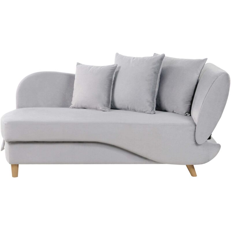 Chaiselongue Rechtsseitig Hellgrau Samtstoff mit Bettkasten Dekokissen Modern Récamiere Liegesofa Sitzmöbel Wohnzimmer Jugendzimmer