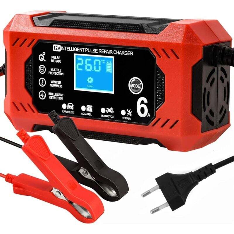 Chargeur de batterie de voiture, chargeur de batterie intelligent 12V 6A, chargeur de batterie de moto avec écran LCD, convient aux batteries de