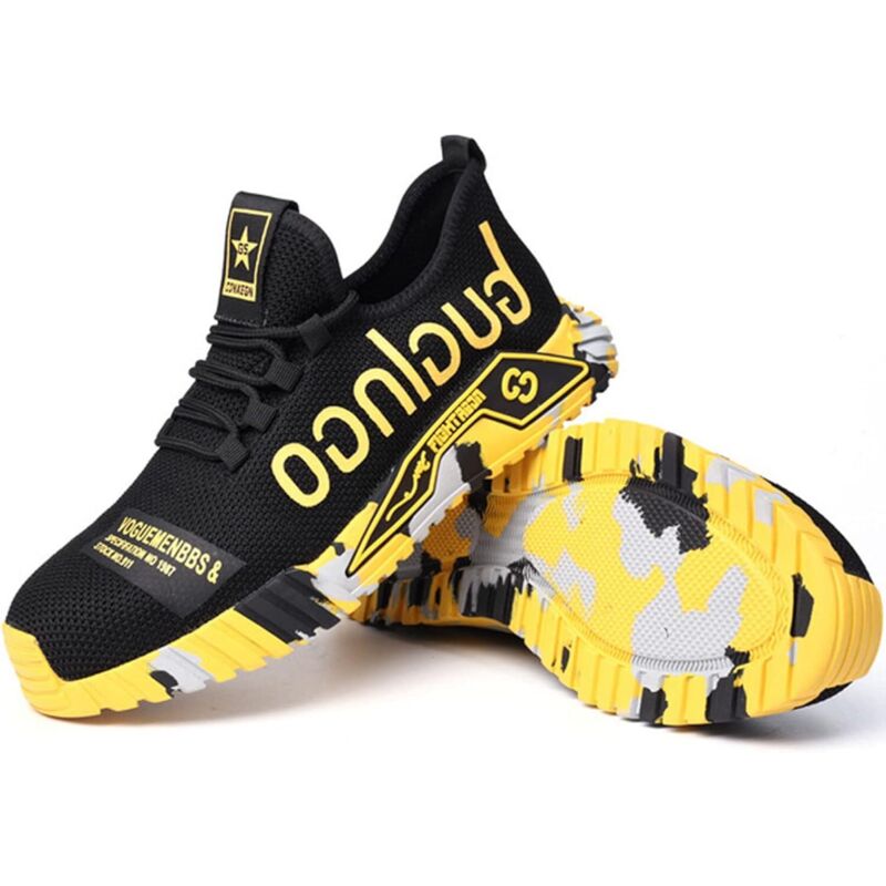 Sicherheitsschuhe für Herren, Stahlkappen-Sneaker, leichte Arbeitsschuhe, Damen, atmungsaktive Industrie-Sneaker, atmungsaktive Mesh-Sneaker, Gelb 43