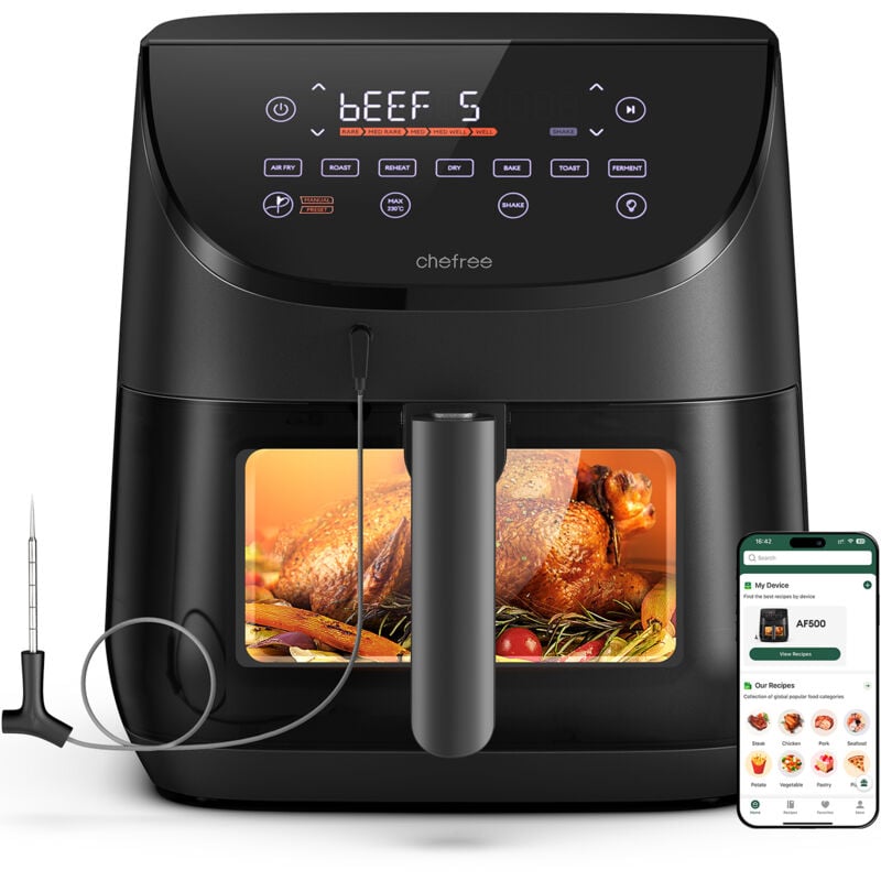 Ultenic AF500C Ölfreie Fritteuse mit Temperatursensor - 1700W - 6.5L - Sichtfenster - Touchscreen - Schwarz