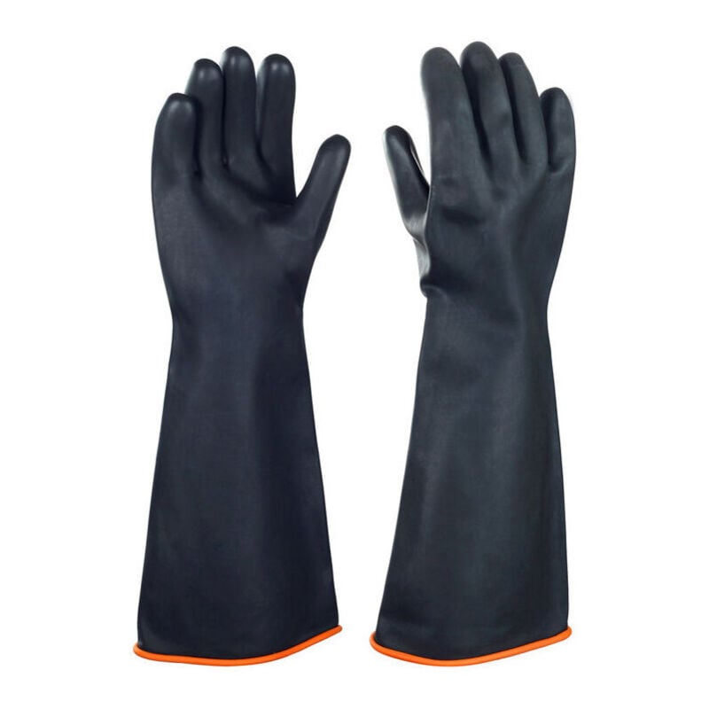 Chemikalienbeständige Latexhandschuhe, Industrielle Sicherheitshandschuhe, Lange Gummihandschuhe, Schwarze Hochleistungshandschuhe, 1 Paar Ymyny