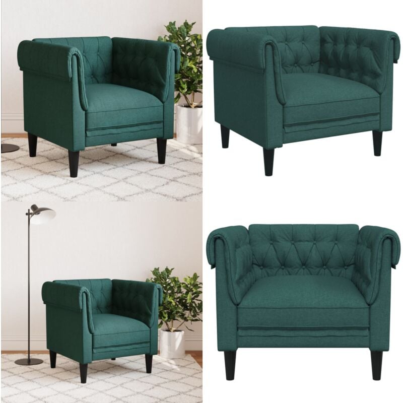 Chesterfield-Sessel Dunkelgrün Stoff - Chesterfield Sessel - Sofa - Lounge Chair - Esszimmerstuhl - Gemütlicher Sessel - Home & Living