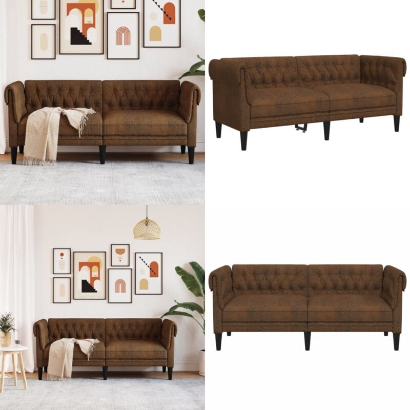 Chesterfield-Sofa 2-Sitzer Braun Stoff - Chesterfield Sofa - Lederlook Sofa - Couchtisch - Wohnzimmer Dekoration - Gemütliches Sofa - Home & Living