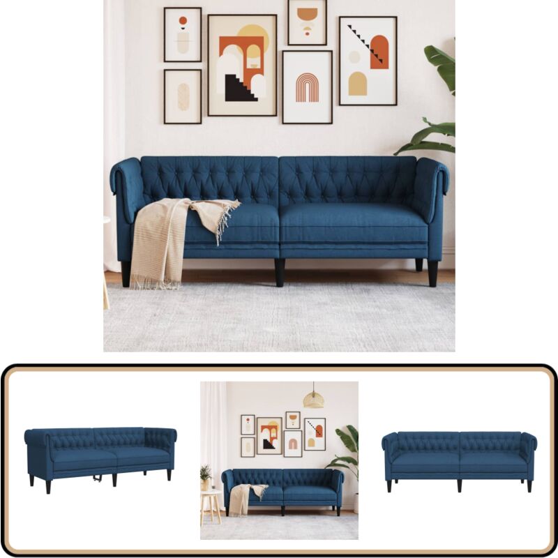 Chesterfield-Sofa 3-Sitzer Blau Stoff - Chesterfield Sofa - Couch - Leder Sofa - Samtcouch - Esszimmerstuhl