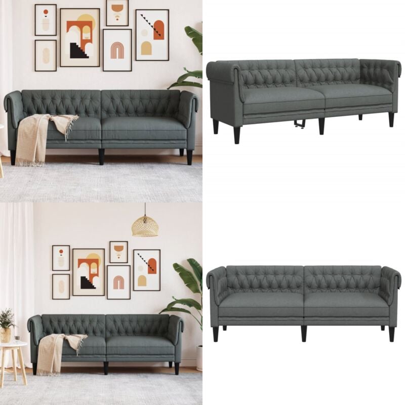 Chesterfield-Sofa 3-Sitzer Dunkelgrau Stoff - Chesterfield Sofa - Sofas - Wohnzimmermöbel - Grau Sofa - Lederlook Sofa - Home & Living