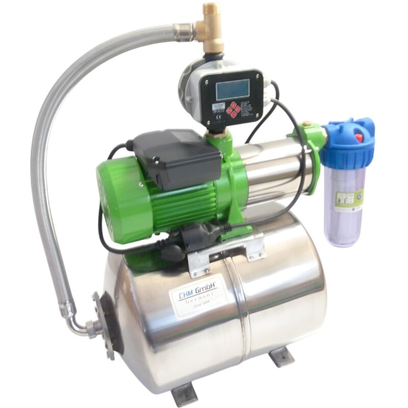 CHM GmbH Hauswasserwerk 50 L Edelstahl 1100 Watt, 6,5 Bar 5400 L/h einstellbar mit LCD Display Gartenpumpe, Wasserpumpe…