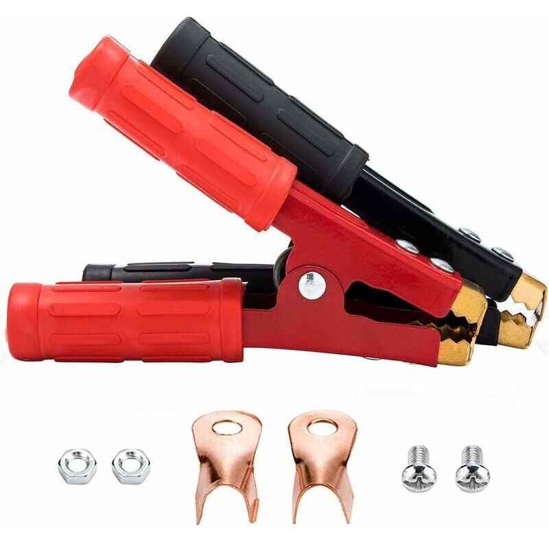 CHOYCLIT 1000A Krokodilklemmen Autobatterieklemme Kupfer Autobatterieklemme, mit Isoliermantel für Autobatterie für Starthilfekabel (2 Stück)