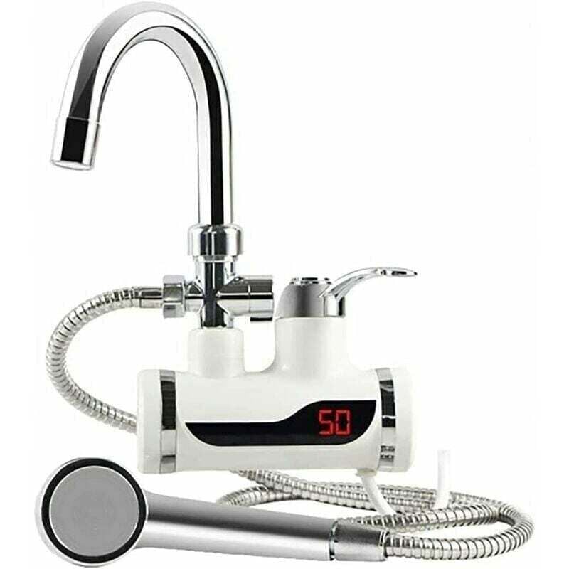 CHOYCLIT 220V Elektrischer Wasserhahn mit Durchlauferhitzer und Duschvorrichtung, Durchlauferhitzer mit LCD-Temperaturanzeige, Warmwasserhahn,