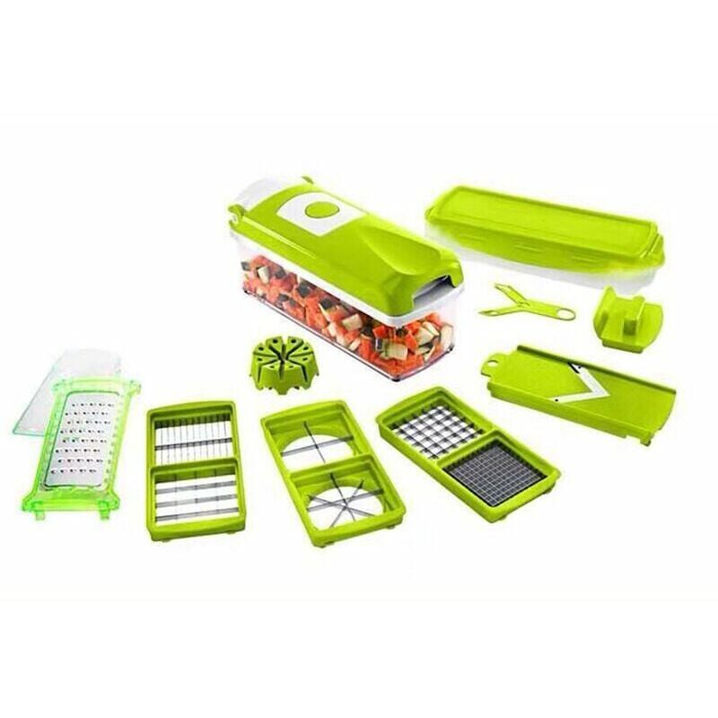 CHOYCLIT Küchen- und Kochzubehör, Genius Nicer Dicer Smart (12-tlg.) in Grün – Gemüseschneider für Würfel, Stifte, Scheiben, Streifen und Spalten –