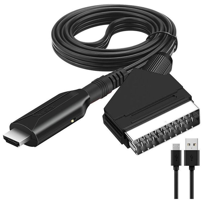 CHOYCLIT Netzadapter, Scart-auf-HDMI-Kabel – Scart-auf-HDMI-Adapter – All-in-One-Scart-auf-HDMI-1080p/720p-Audio-Video-Konverter