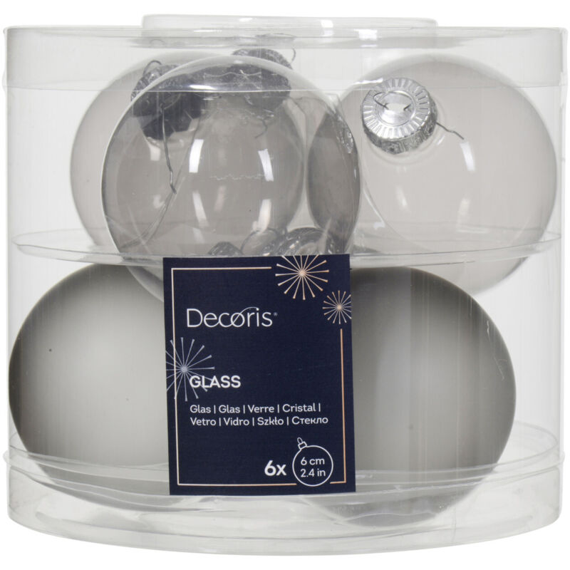 Decoris Weihnachtskugeln aus Glas Ø 6 cm marmorgrau 6 Stück Kugel