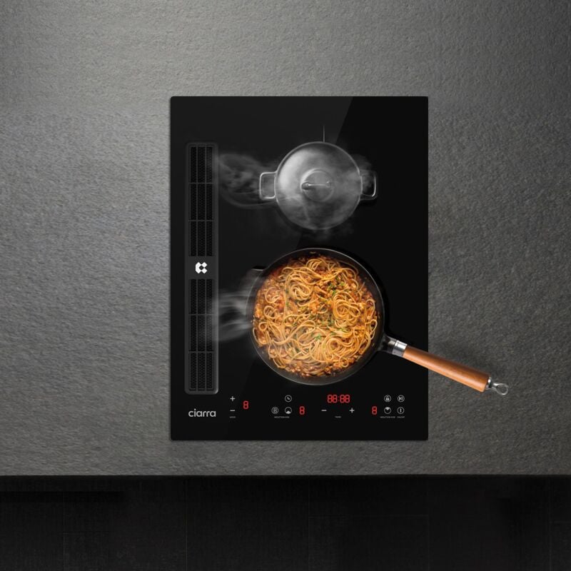 CIARRA ONE Induktionskochfeld mit Dunstabzug, 39 cm breit, PowerBoost, Touch-Control, Induktion Kochfeld mit 2 Platten, Timer, Stop & Go Funktion