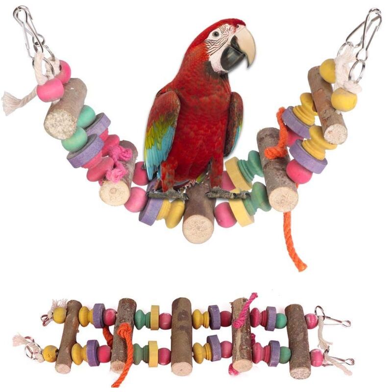 Cikonielf Leiter Vogel Spielzeug Hölzerne Strickleiter Regenbogen Brücke Schaukeln Holz Leiter Swing Vogel Spielzeug Hängeleiter Kauspielzeug