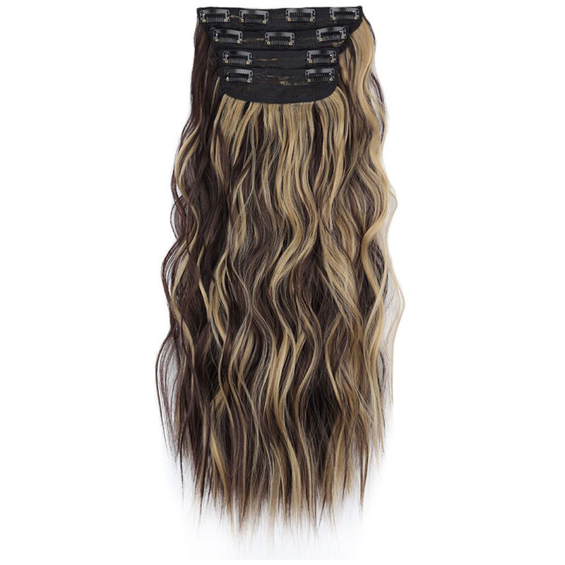 Clip-in-Extensions, 4 Strähnen à 55 cm für eine komplette Haarverlängerung, gewellte Kunsthaarverlängerungen, Clip-in-Haarteil für Damen